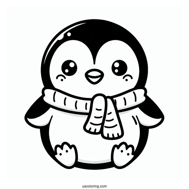 Cute Happy Penguin Coloring In For Preschoolers