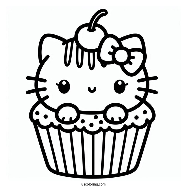 Hello Kitting Cupcake Coloring Page