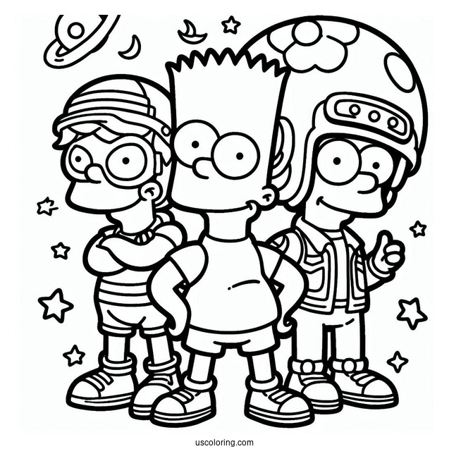 Bart Simpson With Friends Wearing Helmet