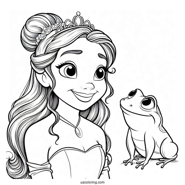 Princess Tiana Smiling At Frog Prince Naveen Coloring Page