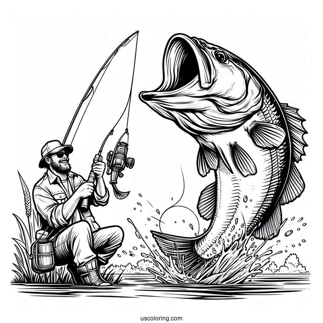 Fishing Coloring Page Of Man Catching Massive