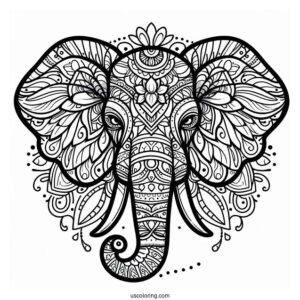 Detailed Mandala Elephant To Color With Tusks