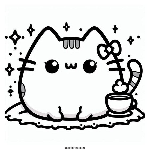Aesthetic Kawaii Pusheen Coloring Page