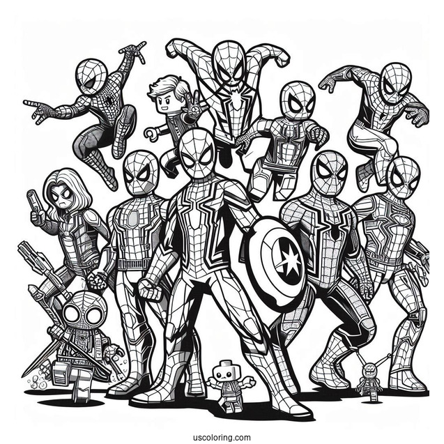 Lego Spider-Man With Avengers Characters Coloring