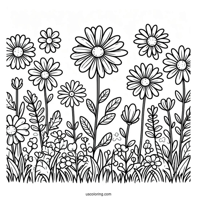 Flower Coloring Pages Of Field Of Daisies For Preschoolers