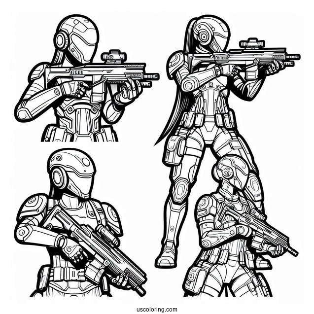 Futuristic Soldier Coloring Page Outline