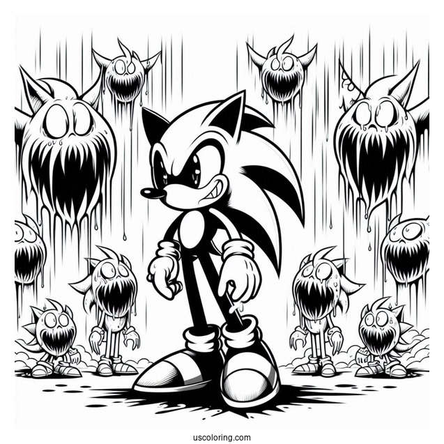 Scary Sonic Exe Coloring Page In Front Of Crying Tails