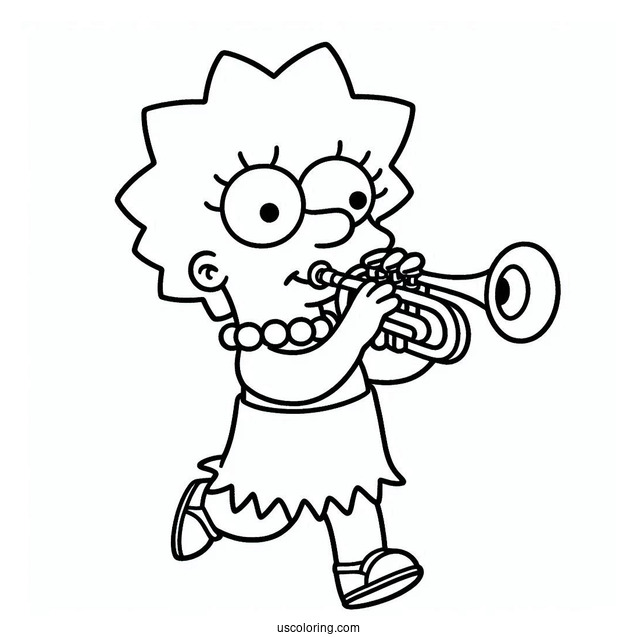 Simpsons Coloring Pages Of Adorable Lisa Simpson Playing The Trumpet For Kids