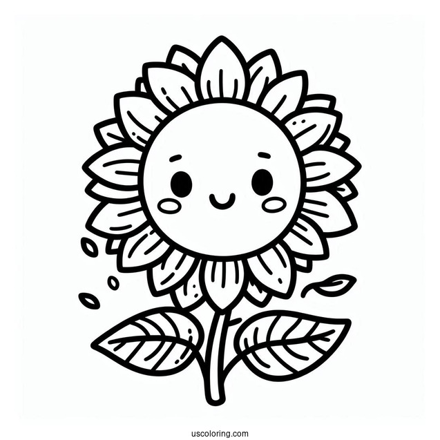 Cute Smiling Sunflower Coloring For Kids