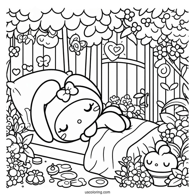 My Melody Coloring Page Napping In Garden For Kids