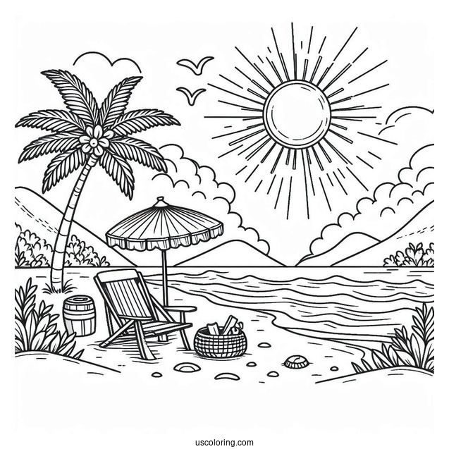 Simple Beach Coloring Page View