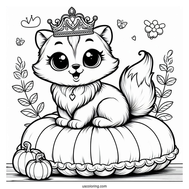 Palace Pets Coloring Page Of Pumpkin With Crown Standing On Cushion