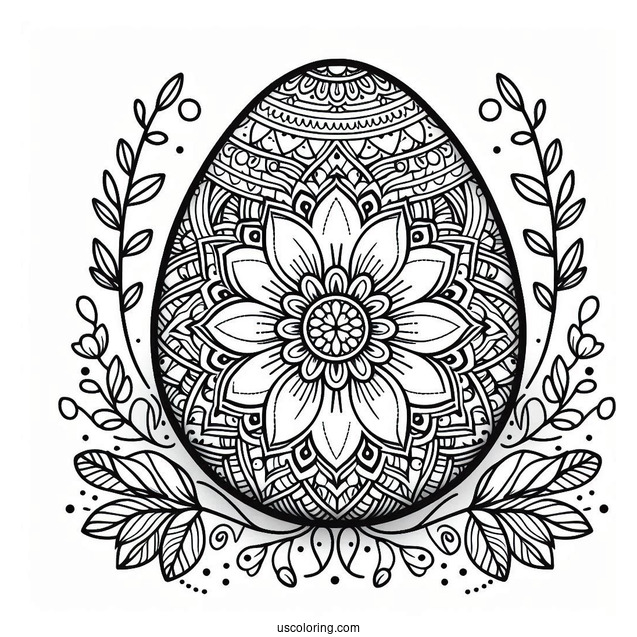 Intricate Flower Mandala On Easter Egg Coloring Page