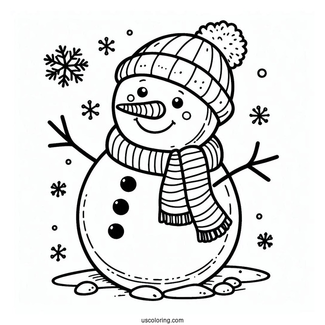 Simple To Color Snowman For Kids