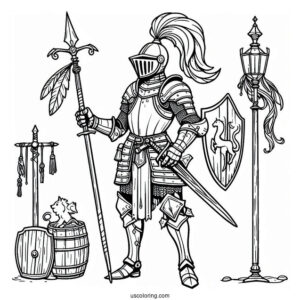 Medieval Knight Coloring Page For Kids