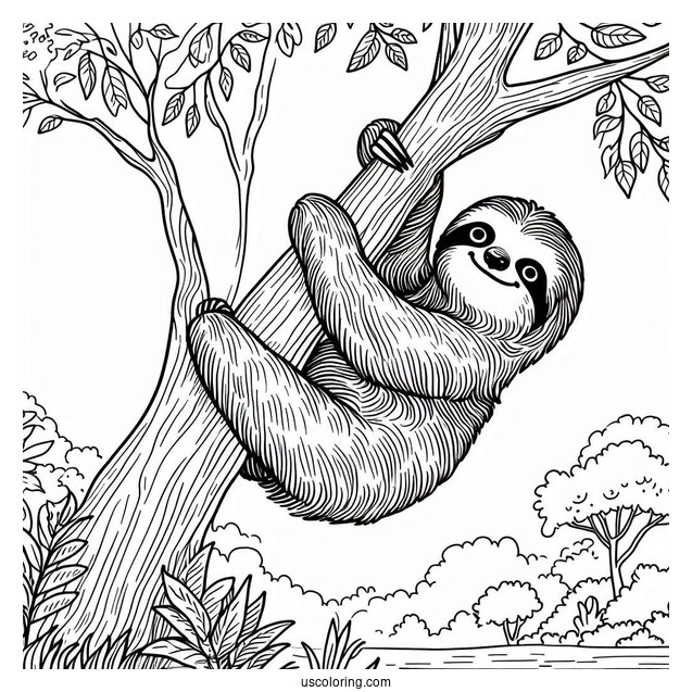 Sloth Climbing Up Tree To Color