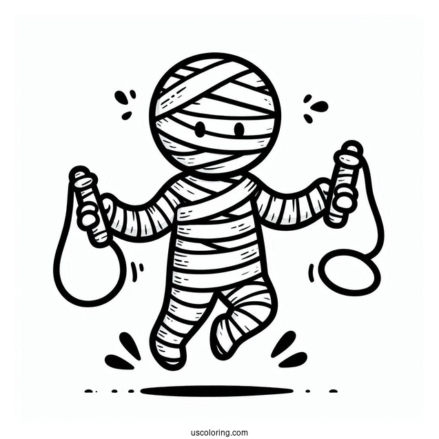 Easy Mummy Coloring Page Playing Jump Rope For Kids
