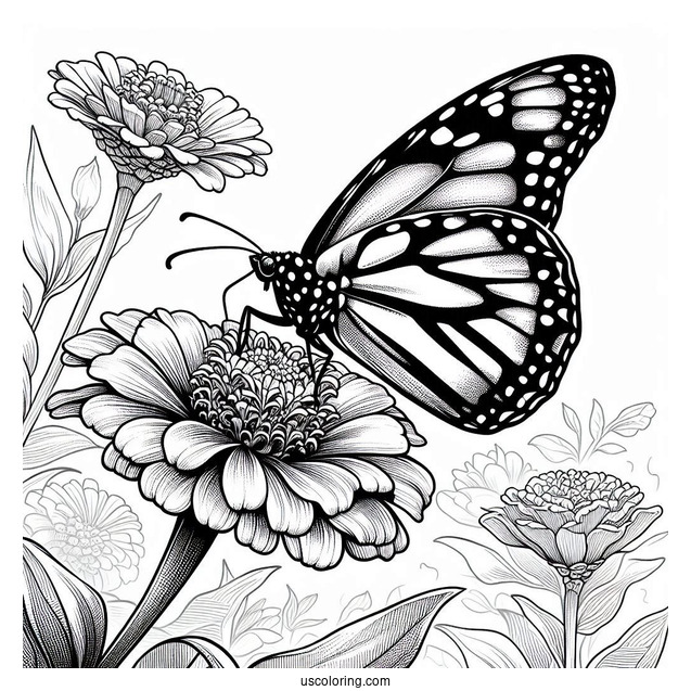 Monarch Butterfly Gathering Pollen From Zinnia Flower