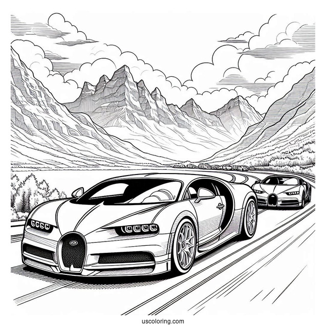 Three Bugatti Coloring Page Chiron On The Road