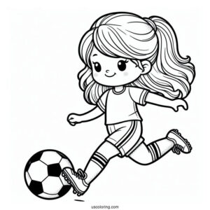 Little Soccer Coloring Page Kicking Soccer Ball For Kids