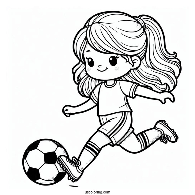 Little Soccer Coloring Page Kicking Soccer Ball For Kids