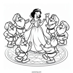 The Seven Dwarves Dancing Around Snow White Coloring Pages