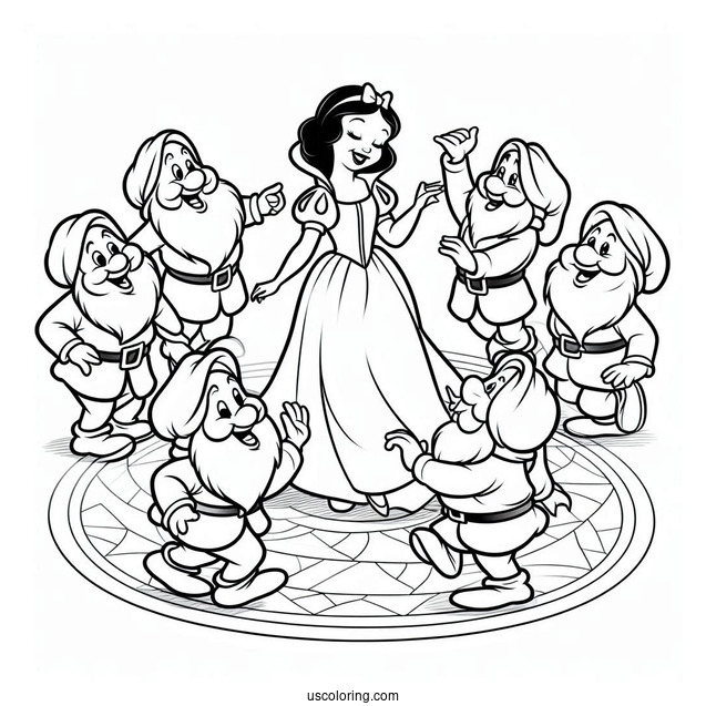 The Seven Dwarves Dancing Around Snow White Coloring Pages