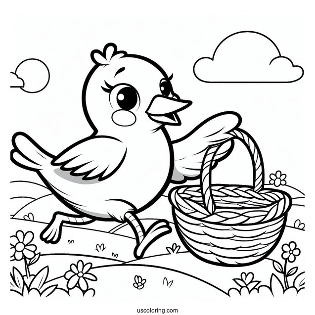 Big Bird Running In Field With Basket Coloring In For Kids