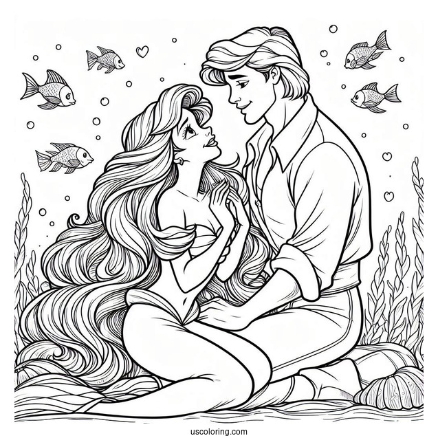 Coloring Sheet Of Ariel And Prince Eric In Love
