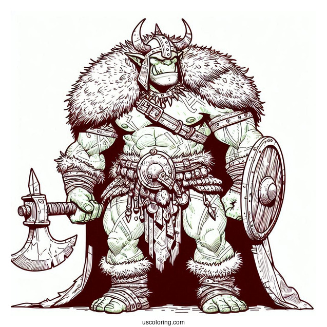 Hulk Coloring Page Wearing A Furry Cape And Holding An Axe