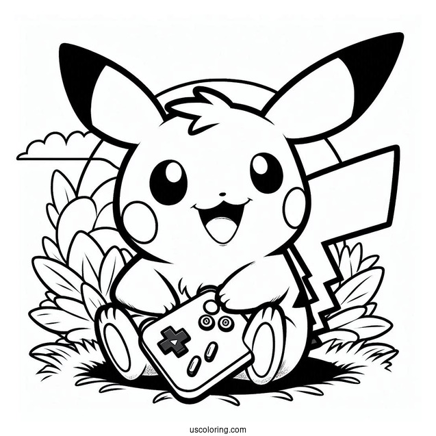 Smiling Pichu Coloring Page With Game Boy In The Background