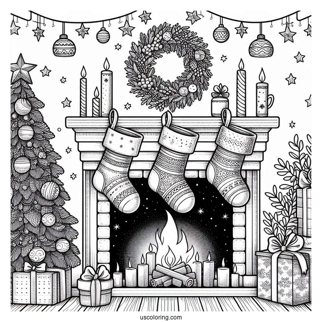 Christmas Tree And Stockings On Mantle