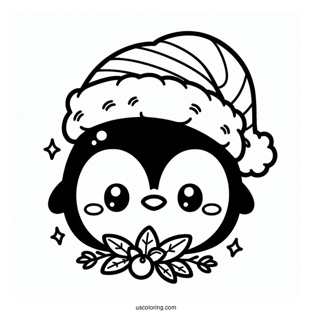 Kawaii Penguin Christmas Coloring Page