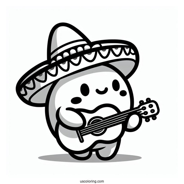 Sombrero Shy Guy Coloring Page Playing Guitar