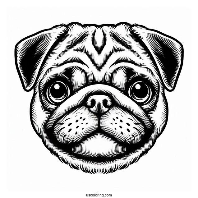Detailed Pug Face Coloring Page
