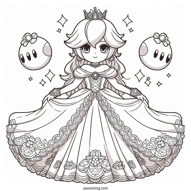 Detailed Rosalina Coloring Page In Gown For Kids