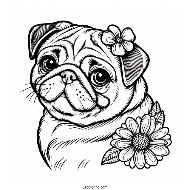 Detailed Pug Face Coloring Page