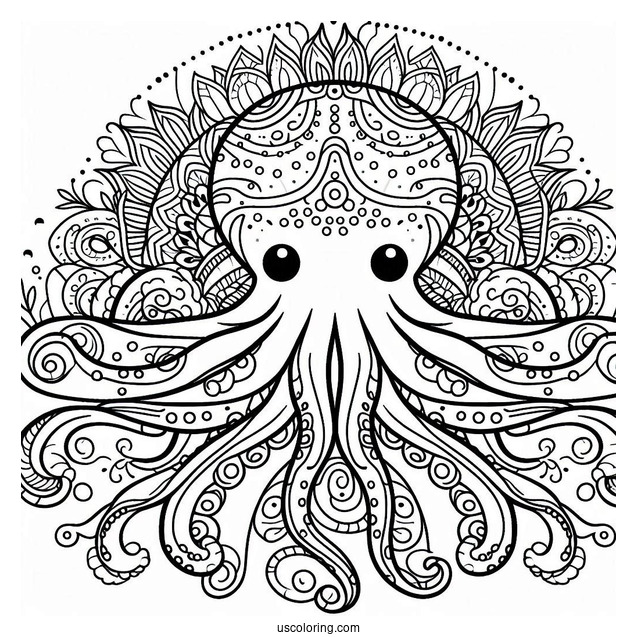 Easy Mandala Octopus Coloring Page