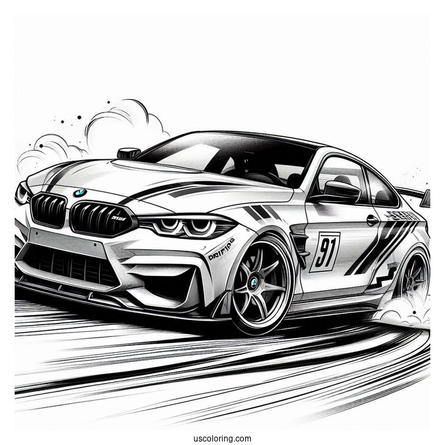 2023 BMW Coloring Page M4 Competition Drifting