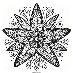 Simple Starfish Coloring Page Mandala For Kids