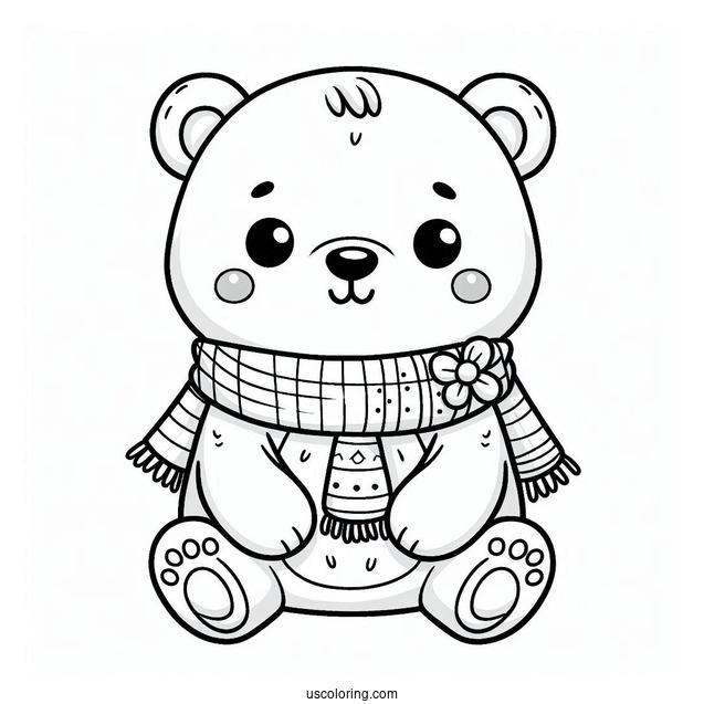Cute Coloring Page Bear Wearing A Scarf For Preschoolers