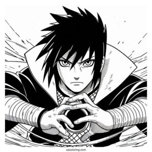 Uchiha Sasuke Coloring Page Using Chidori In Battle