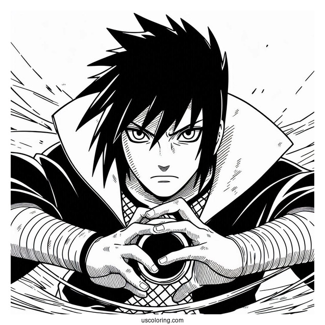 Uchiha Sasuke Coloring Page Using Chidori In Battle