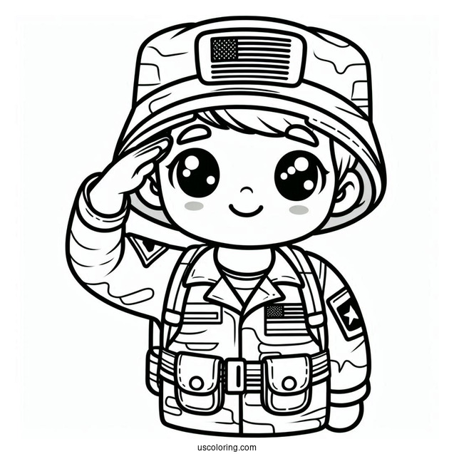 Cute American Soldier Coloring Page Saluting For Preschoolers
