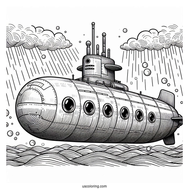 Giant Submarine Coloring Page Near The Surface Of The Water
