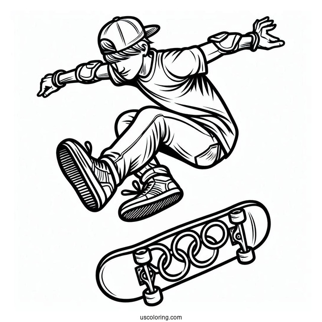 Professional Skateboarding Doing A Trick In The Olympics Coloring Page