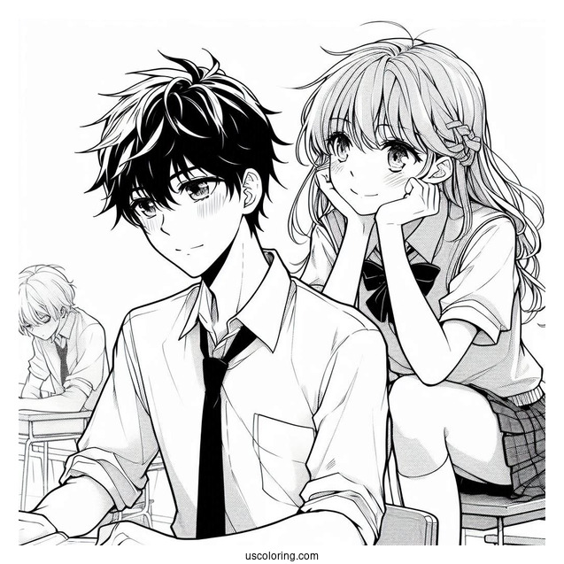 Manga Coloring Page Of School Days High School Couple