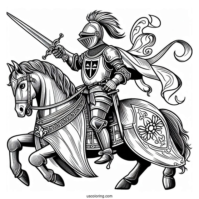 Medieval Knight Coloring Page For Kids