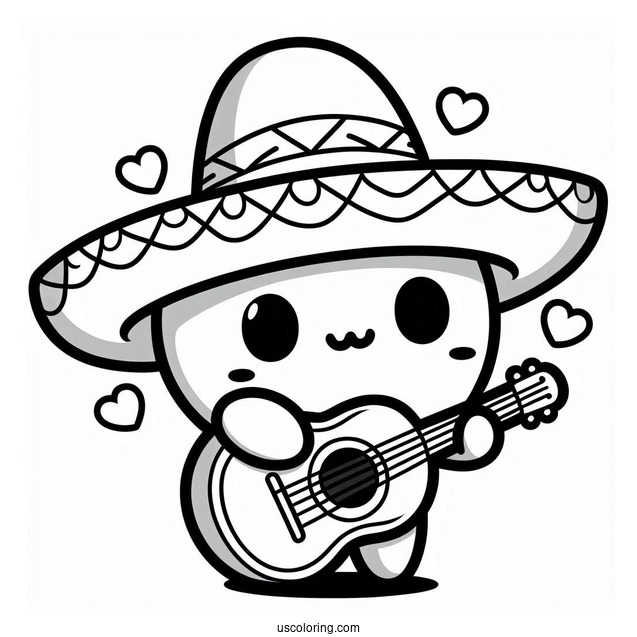 Sombrero Shy Guy Coloring Page Playing Guitar