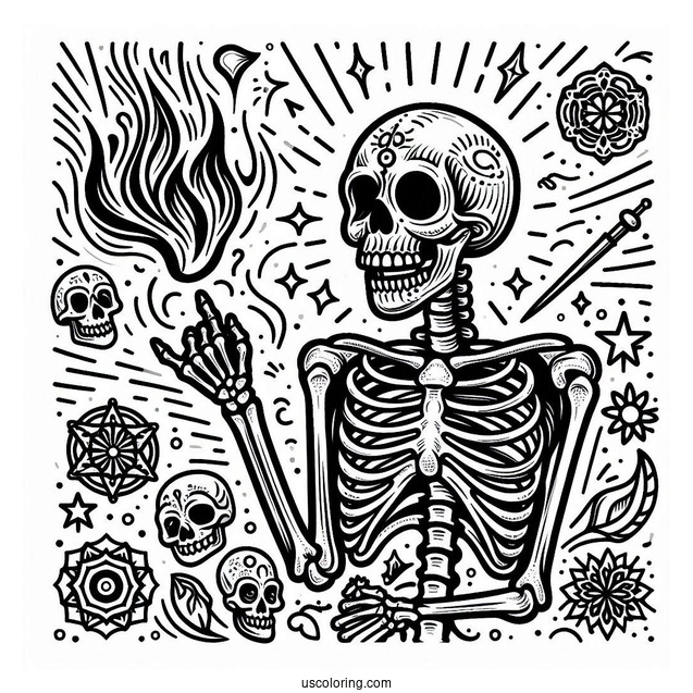 Detailed Danger Skeleton Coloring Page